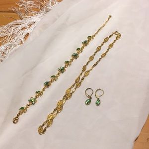 2/$10 Gold & green stone 3 piece jewelry set